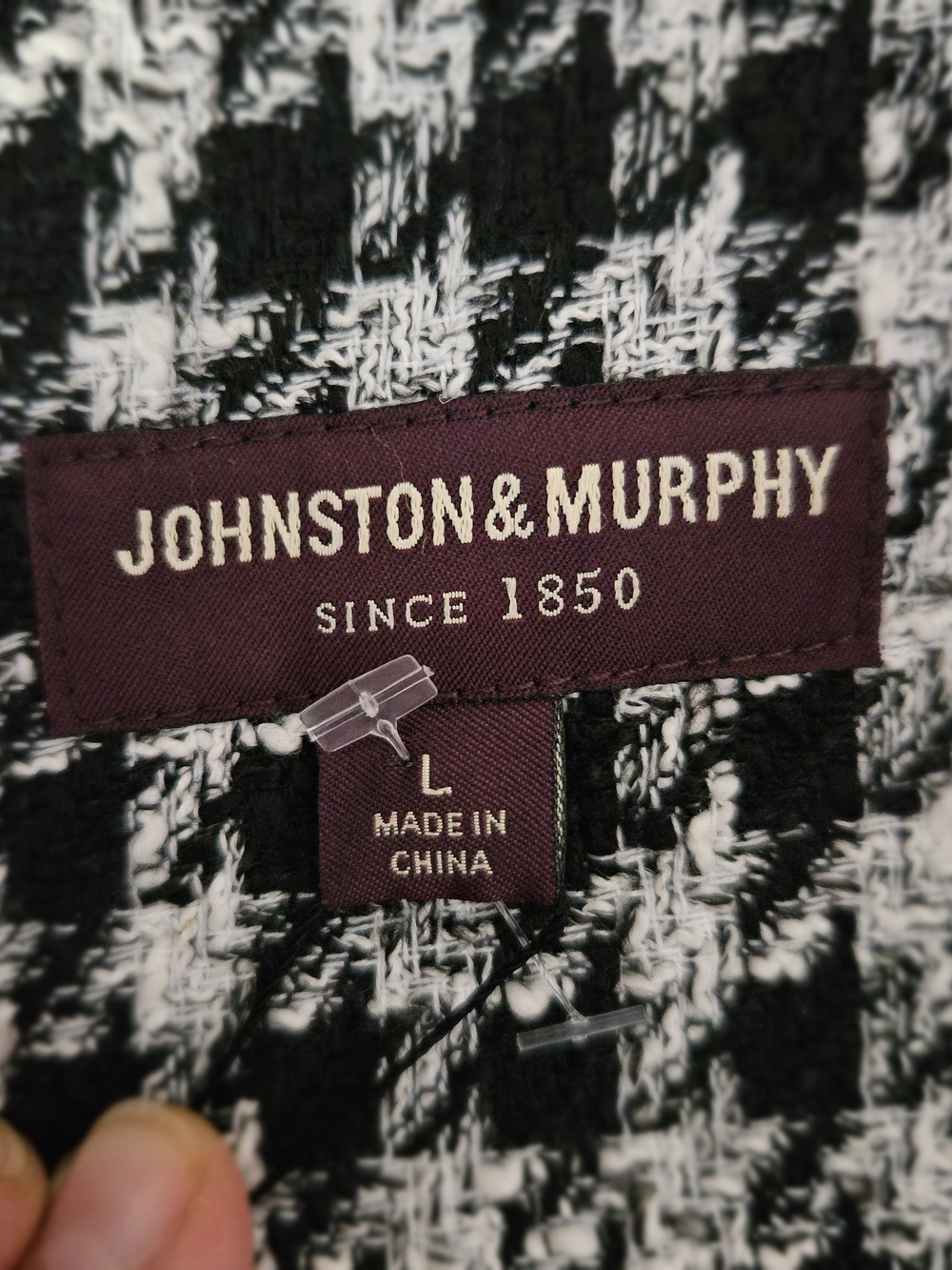 Johnston & Murphy NWT Black White Houndstooth Tweed Shacket Jacket Fringe L - Picture 10 of 15